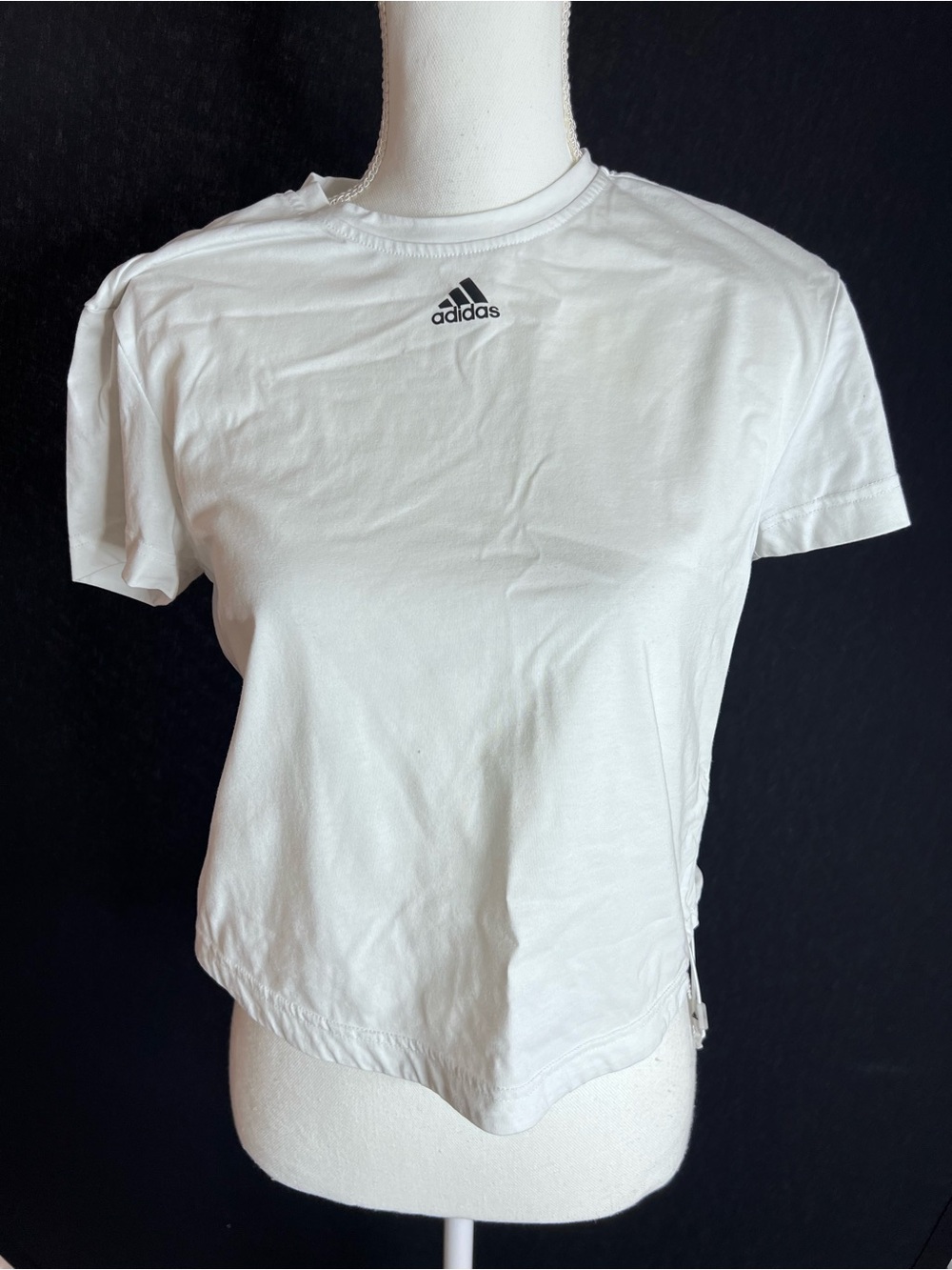 adidas White Short-Sleeve Cropped Logo Tee